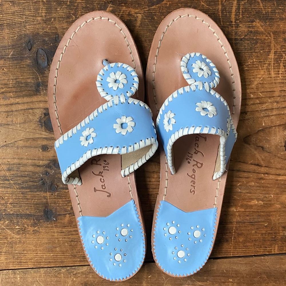 Jack Rogers Jacks Pretty In Pastel Sandals - White and Light Blue Size 8.5